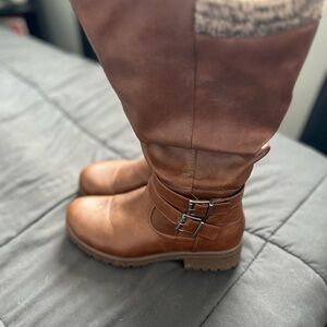 Maurices Tan Buckle Knee-High Heeled Boots